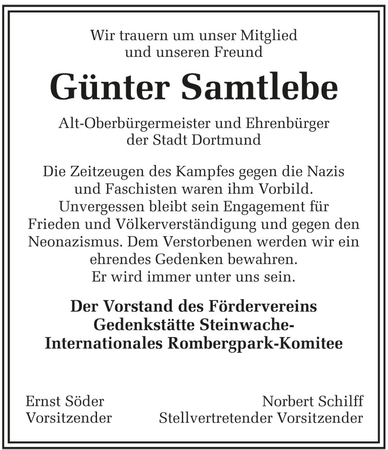  Traueranzeige für Günter Samtlebe vom 11.07.2011 aus 